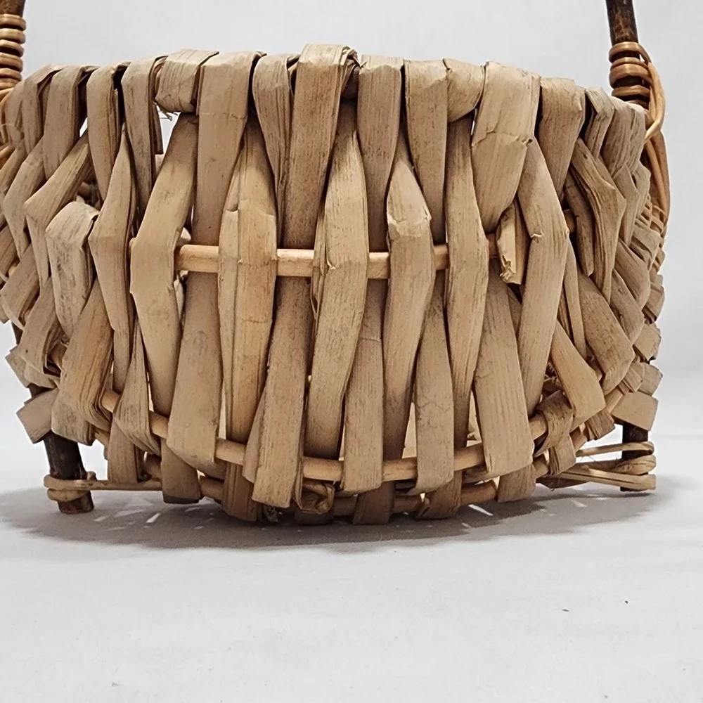 Handcrafted Eye of God Rustic Woven Footed Basket Natural Fiber Branch 9.5in